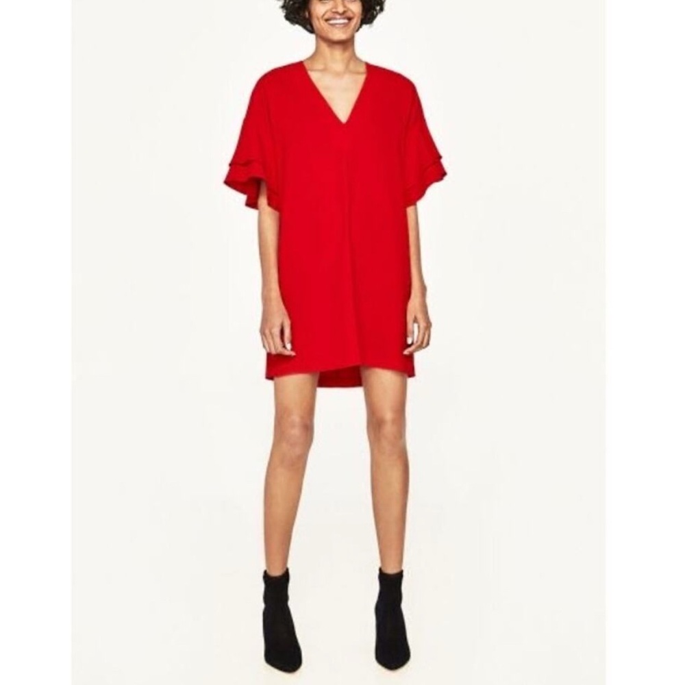 🔵ZARA Like New Red V-Neck Dress